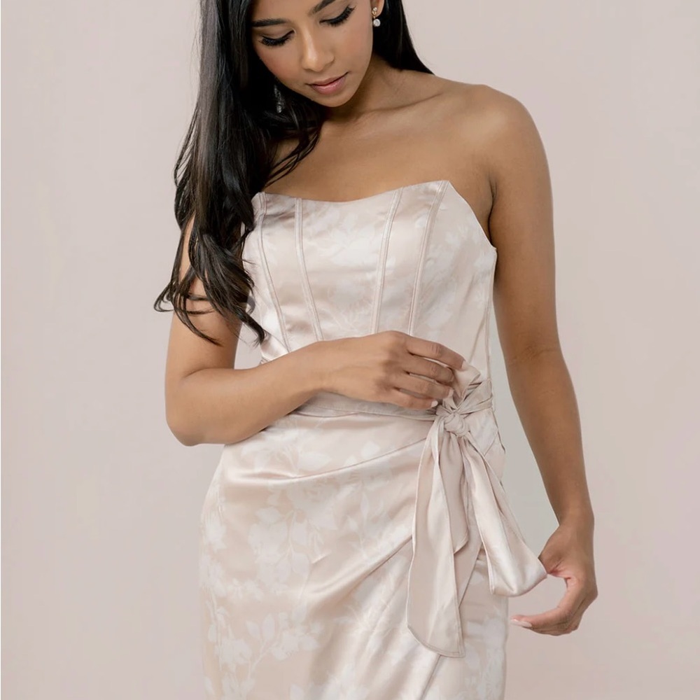 Revelry Champagne Amara Satin Floral Print Dress